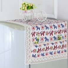 MF商店 口袋亞麻布蕾絲多用途微波爐冰箱洗衣機烘衣機蓋布, B款