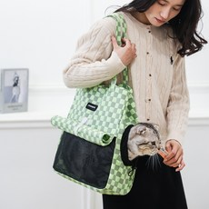 PASTEL PET 寵物格紋單肩外出包, 綠色