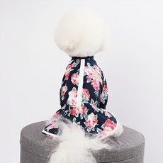 AMYLOVESPET 寵物花朵平織連身裙, 海軍藍, 1個