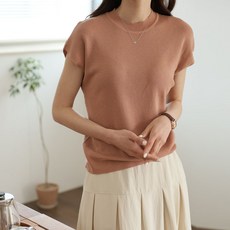 빼빼 여성용 라운드넥 캡소매 니트 티셔츠