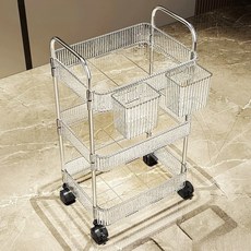 Likes 多用途移動式壓克力3層推車 + 2入收納籃, 3層, 透明