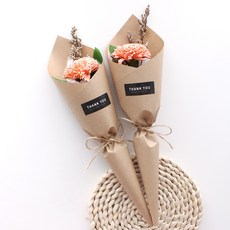 카네이션 한송이 드라이플라워 2p, 피치(카네이션), 크라프트(포장지)
