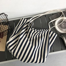 Elsso 條紋撞色帆布兩用托特肩背包