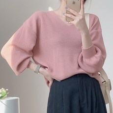 마이시즌 여성용 밀크 하찌 브이넥 니트