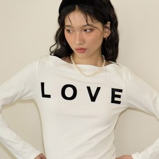 salondeyohn 女款Love一字領長袖T恤