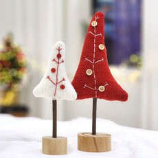 Happy Village 刺繡樹 2件組, 紅色 + 白色, 1套