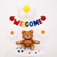 PARTYSHOW 微笑雛菊生日派對歡迎掛旗小熊套組, HAPPY小熊, 1套