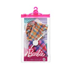 Barbie 芭比娃娃專用格紋印花套組 短袖T恤+短裙, 隨機發貨