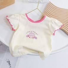 EYOUMONG 兒童基本版型U領荷葉邊袖印花短袖T恤 E6H091