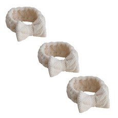 蓬鬆柔軟寬版蝴蝶結髮帶, 白色, 3個