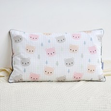 ahtty blanc 純棉防蟎可調高度嬰兒枕, 格紋小熊
