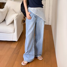 니썸 여성용 미들/롱 기장 쿨링 라이트 워싱 와이드 데님 팬츠