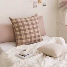 FORHOME 手工刷毛格紋大型方形靠墊套 不含枕芯, 巧克力可朗芙