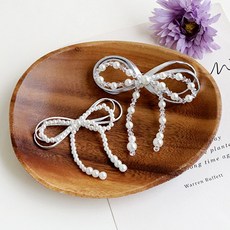 하라로이 여아용 실버 진주 리본 빼빼로 집게핀 2종 세트