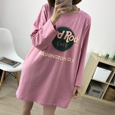 文字印花孕婦長袖哺乳連身裙