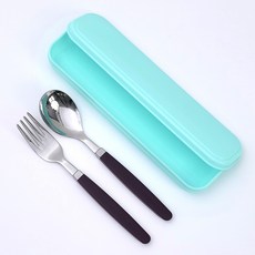 RAONNURI 孩童粉彩環保餐具組, 藍色（盒）、巧克力（勺子、叉子）, 箱子+勺子+叉子