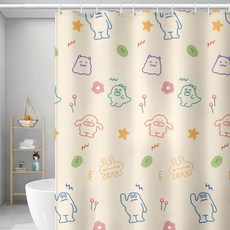 市集感性可愛圖案浴簾 怪獸 米色 80 x 180 cm, 1個