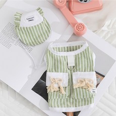 Puppy Dream 幼犬迷你繩索蝴蝶結雙口袋條紋背心 10045, 綠色, 1個