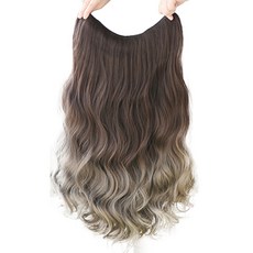 HiYuni Ombre漸層波浪燙半頂假髮 60cm, 1個, 灰灰色 + 深棕色