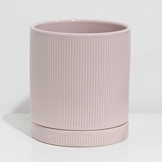 도시정원 모던 파스텔 UN 스트라이프 화분 + 받침 세트, 핑크, 1세트