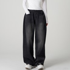 Tomatofactory 女款薄荷復古水洗側邊開衩氣球寬版牛仔長褲