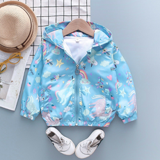 孩童可愛印花連帽防風外套