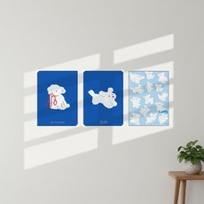 더플로우커머스 블루 몽글 강아지 감성 일러스트 캔버스 포스터 3종 세트
