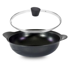 Kitchen-Art Pastel系列鑽石塗層寬口雙耳鍋+玻璃鍋蓋組, 28cm, 1組