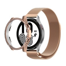 스페이스쉴드 샤인큐빅 스마트워치 케이스 + 밀리네즈루프 메탈 밴드 20mm 세트, 로즈골드(케이스, 밴드), 1개