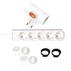 五星精密 T型開關延長線 + 接地開關延長線 5孔 2M + 安全蓋 4p + 電線整理魔鬼氈 2p PON2125_1252 套組, 1套