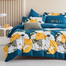 J-bedtime 床寢時光 台灣製絲柔棉被套床包組 SP6829S-H, 單人, 團團奶貓, 被套 + 床包 + 枕頭套