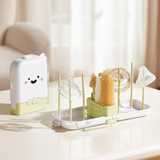 릴리픽 주방 귀여운 젖병 식기 건조대 세트 FREE, 그린, 젖병거치스틱 6p + 실리콘젖병솔 2p + 세제소분통 + 스텐빨대세척솔 + 보관함