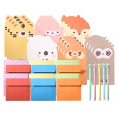 2Youngdesign 可愛的動物朋友6種 +可愛的熊凝膠筆5P套組, 1套, 隨機發貨（郵件信封、筆）