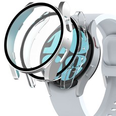 NUART 不變色 Galaxy Watch 全蓋硬殼(2 件裝), 銀色+透明, 1組