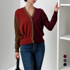 뜨개진 여성용 언발 배색 자라트 가디건