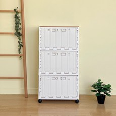 버츄나인 이동식 프라임 컨테이너 수납장 3단 + MDF상판 세트, 아이보리