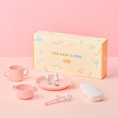 에디슨 아이맞춤 테이블웨어 세트, 핑크, 1세트, 양손컵 + 공기 + 플레이트 + 젓가락 4종 세트