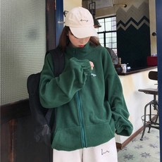 PEONIST 素色高領寬鬆字母拉鍊外套