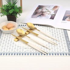 Bogen 艾菲爾金色餐具+筷架 2人份套組, 1套, 湯匙2p + 筷子2p + 不鏽鋼筷架 2p, 白色, 白色