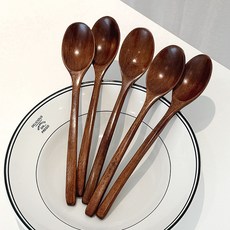 성인용 고급 원목 숟가락, 옻칠, 5개