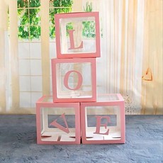 Seonbit 透明紙盒派對用品, 1個, 粉紅色LOVE