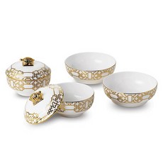 HANKOOK CHINAWARE 印花餐碗組 4入組, 混色, 飯碗 2入+大碗 2入+蓋子2入, 1組