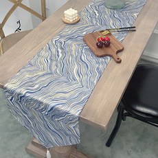 홈플로우 물결 자수 엘레강스 테이블 러너, 블루, 35 x 180 cm, 1개