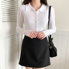 린다샵 여성용 허그잉 카라 버튼 골지 크롭 쫀쫀 긴팔티 cpt11523k2c