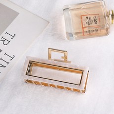 수스다 빅사이즈 사각 마블링 레오파드 메탈 프레임 반 올림머리 집게핀 186