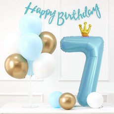 joyparty 氣球支架 + 生日掛旗 + 數字氣球 生日套組 7, 1套, 藍色 7
