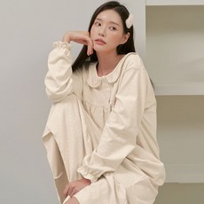 GLAM GONGGAM 女性超柔貂絨俏皮圓領荷葉邊冬季連身睡裙