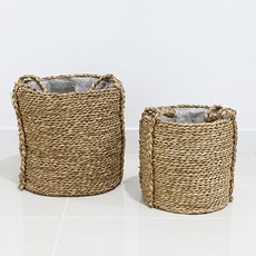 Garden in the City 條紋藤編草編籃 2件組, 單一顏色, 1套