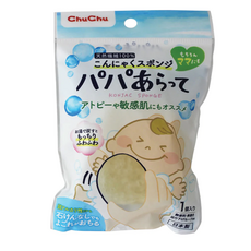 ChuChu 天然蒟蒻嬰兒沐浴海棉 溫和清潔寶寶肌膚, 0歲以上, 米色, 1包