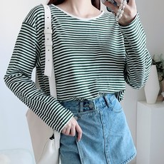 이지스튜디오 여성용 통기성 라잇 스트라이프 오버핏 긴팔 티셔츠